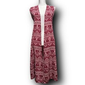 Hamsa Hand Print Long Duster-Length Vest